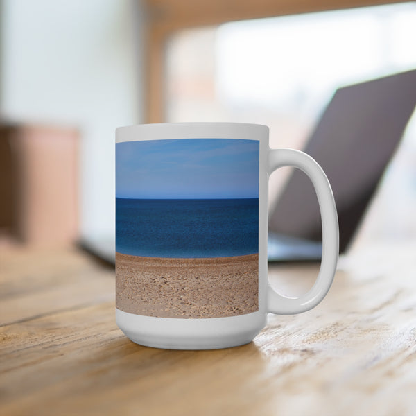 Sky Sea and Sand Serene Beachscape 15oz Mug - Perfect for Summer Vibes & Beach Lovers