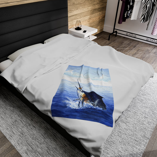 Leaping Sailfish Velveteen Plush Blanket