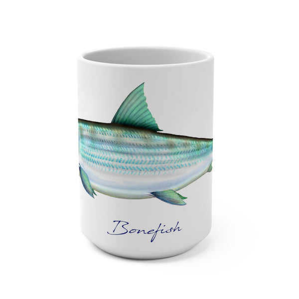 Bonefish Fish Art Coffee Mug 15oz Great gift for Fly Fishermen and Flats Fishing Fans