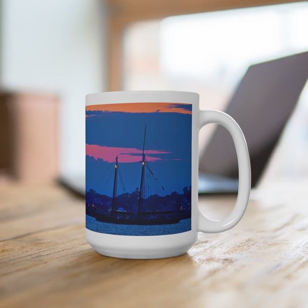 Provincetown Sunset Harbor Scene Mug - 15oz Coffee Cup for Ptown Lovers with Hindu and Square Rigger