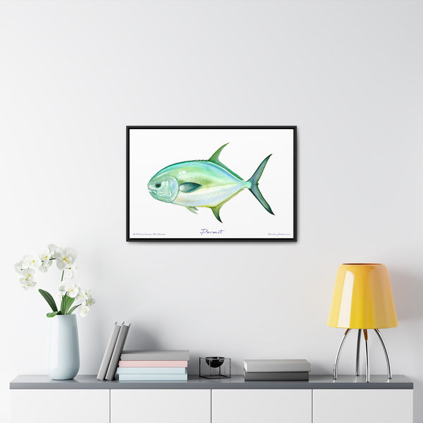 Framed Permit Canvas Fish Fishing Wall Art Print with Free Shipping