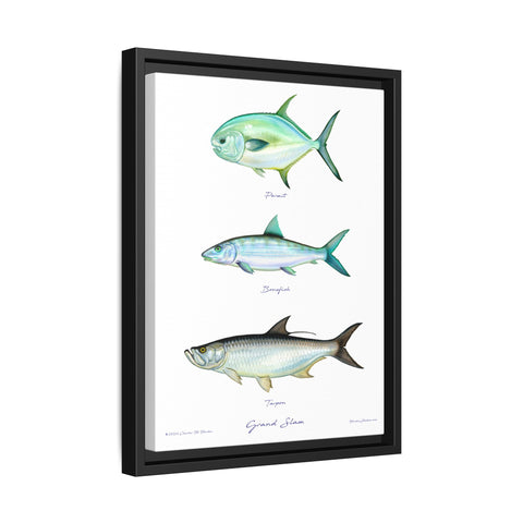 Framed Grand Slam Fish Art Canvas Print Tarpon Bonefish Permit Fly Fishing