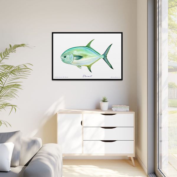 Framed Permit Canvas Fish Fishing Wall Art Print