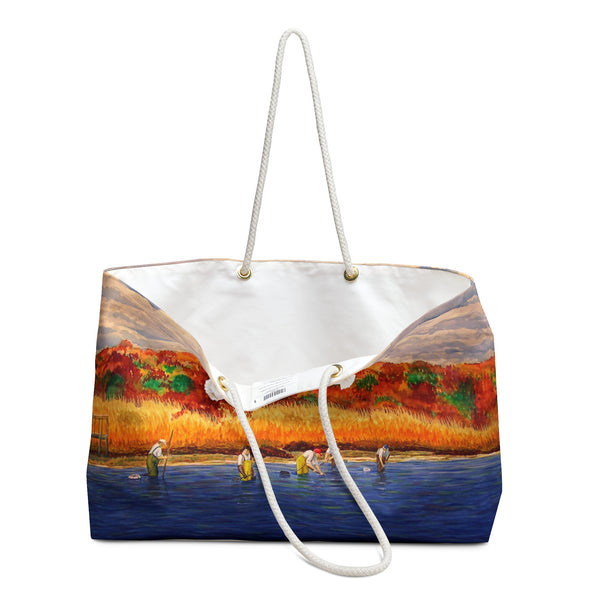 Oystering and Clamming Weekender Tote Bag, Fall Shellfishing in the Harbor