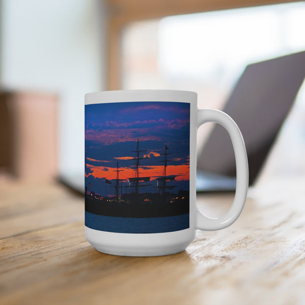 Provincetown Tower Scenic Sunset Mug Square Rigged Ship Docking - 15oz