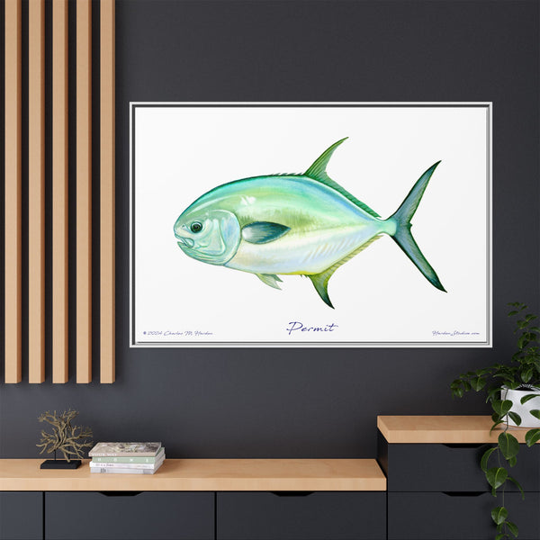 Framed Permit Canvas Fish Fishing Wall Art Print