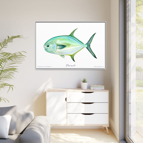 Framed Permit Canvas Fish Fishing Wall Art Print