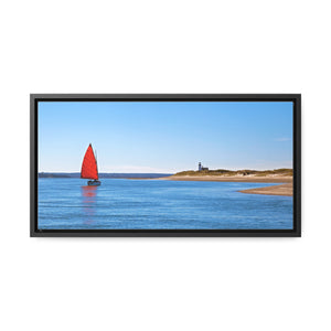 Red Sail Catboat Framed Gallery Canvas Sailing by Sandy Neck Lighthouse Cape Cod Barnstable Harbor