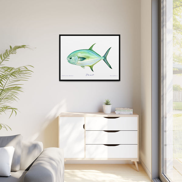 Framed Permit Canvas Fish Fishing Wall Art Print