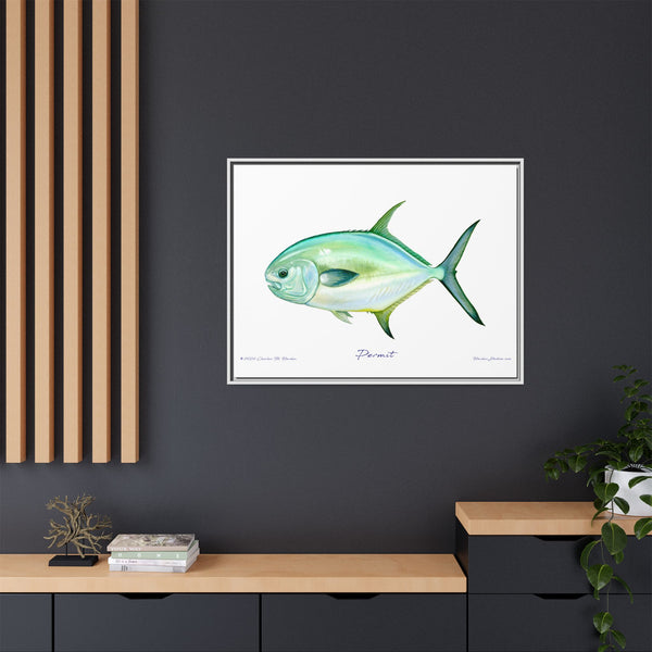 Framed Permit Canvas Fish Fishing Wall Art Print