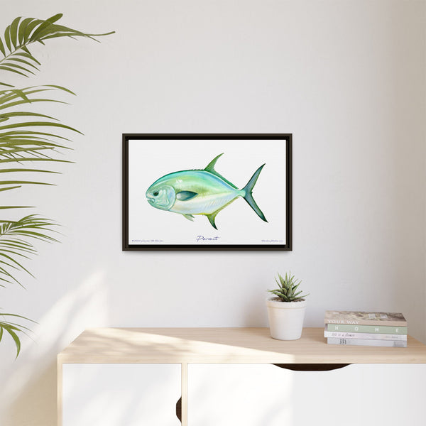 Framed Permit Canvas Fish Fishing Wall Art Print