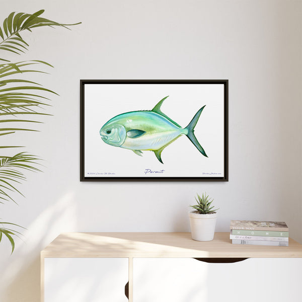 Framed Permit Canvas Fish Fishing Wall Art Print