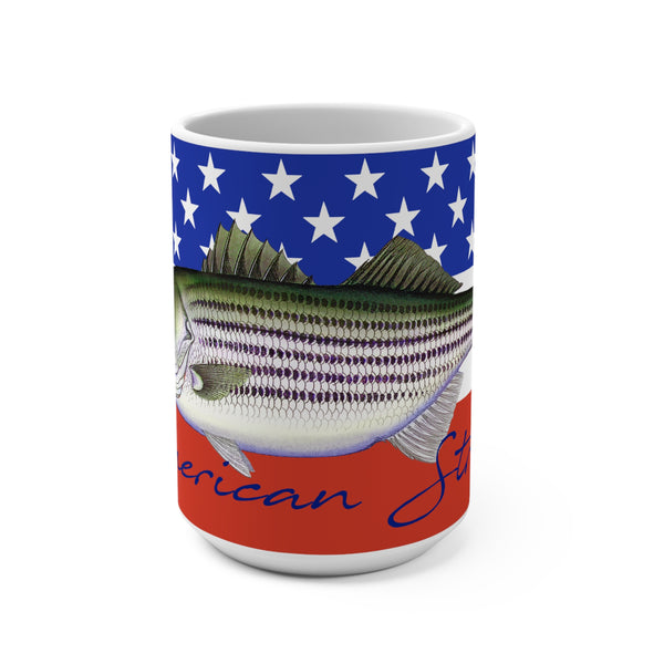 American Striper Striped Bass Patriotic Fishing Coffee Mug 15oz Great Gift for American Fishing Fans