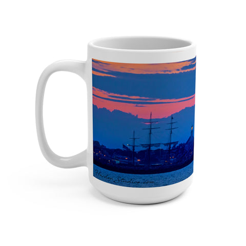 Provincetown Sunset Harbor Scene Mug - 15oz Coffee Cup for Ptown Lovers with Hindu and Square Rigger