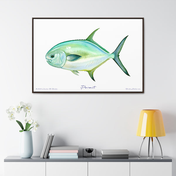 Framed Permit Canvas Fish Fishing Wall Art Print with Free Shipping