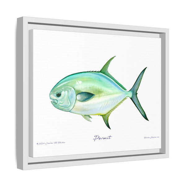 Framed Permit Canvas Fish Fishing Wall Art Print