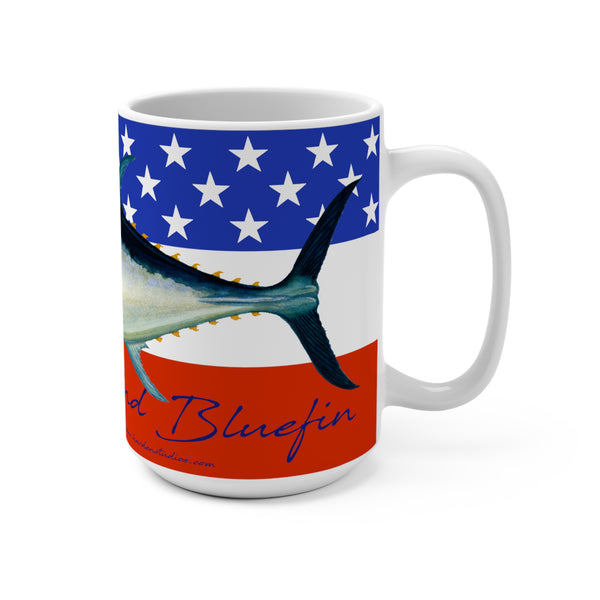 Red White and Bluefin Patriotic Fish Coffee Mug 15oz for American Fishing Fans American Flag, Great Gift for 4th of July Celebration