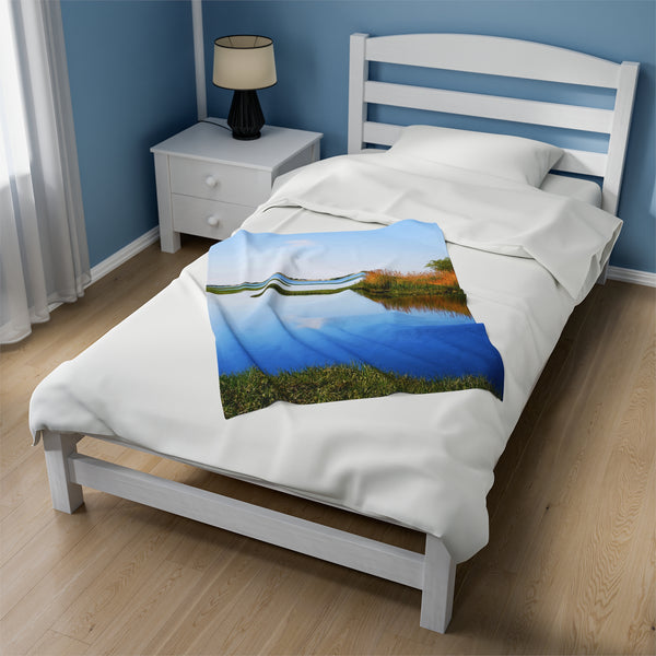 Barnstable Harbor Marsh Creek Scene Velveteen Plush Blanket