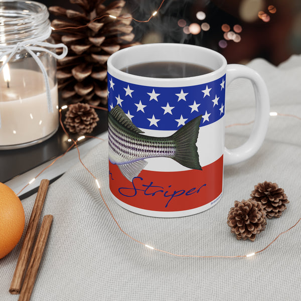 Striped Bass Patriotic Fishing Coffee Mug 11oz