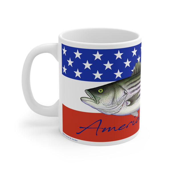 Striped Bass Patriotic Fishing Coffee Mug 11oz