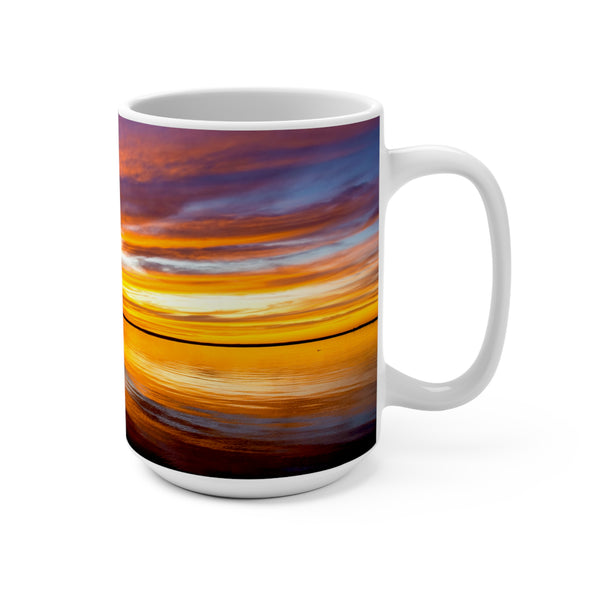 Serene Harbor Sunset 15oz Mug - Perfect Gift for Nature Seashore and Boating Lovers