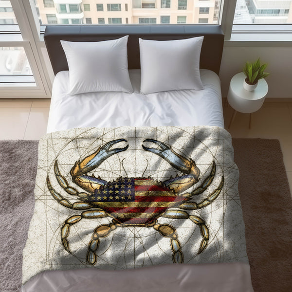 4th of July Patriotic Crab Velveteen Plush Blanket