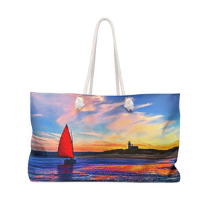 Sandy Neck Catboat Sunset Sail Weekender Tote Bag