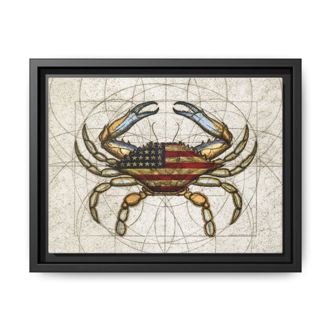 Framed 4th of July Crab Canvas Wall Art Print Patriotic Decor Featuring Maryland Blue Crab with Stars and Stripes