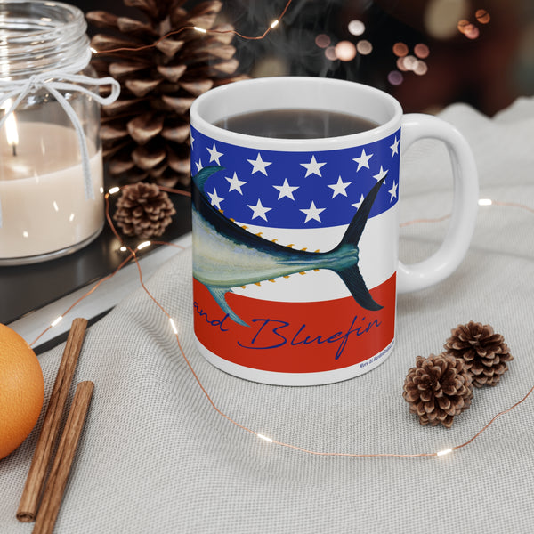 Patriotic Bluefin Tuna Fishing Mug with American Flag 11oz