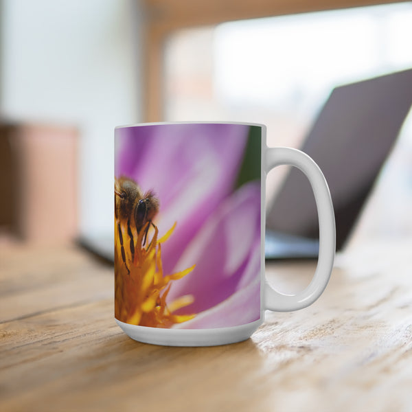 Colorful Honey Bee Dahlia Flower Mug 15oz - Nature Lover Gift