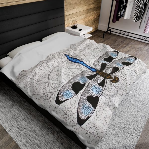 Blue Twelve Spotted Skimmer Dragonfly Velveteen Plush Blanket