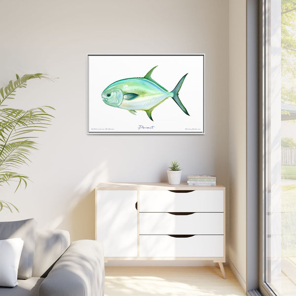 Framed Permit Canvas Fish Fishing Wall Art Print