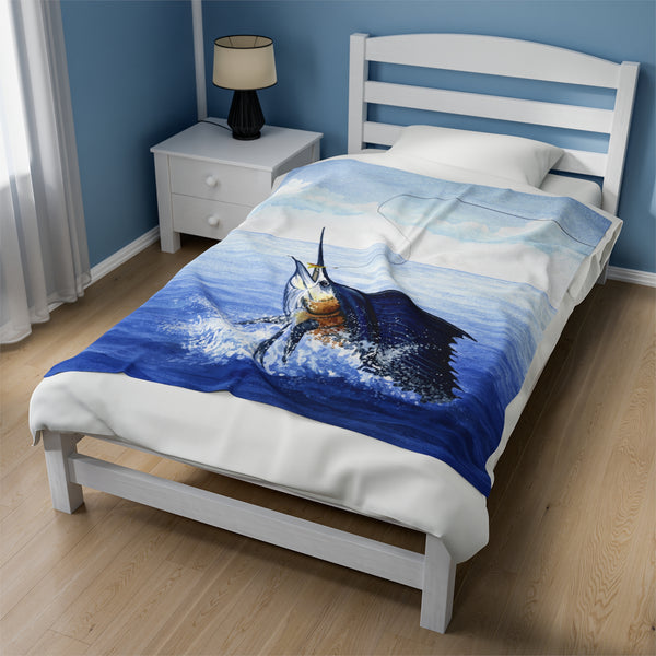 Leaping Sailfish Velveteen Plush Blanket