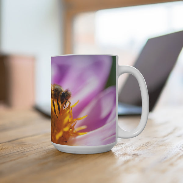 Honey Bee on a Dahlia Flower Coffee Gardening Mug 15oz