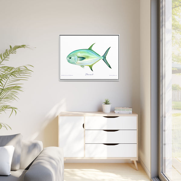 Framed Permit Canvas Fish Fishing Wall Art Print