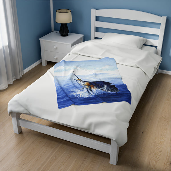 Leaping Sailfish Velveteen Plush Blanket