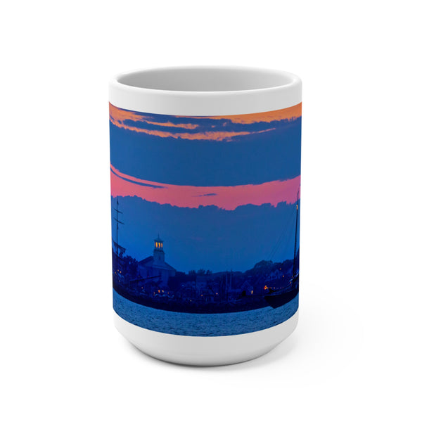 Provincetown Sunset Harbor Scene Mug - 15oz Coffee Cup for Ptown Lovers with Hindu and Square Rigger