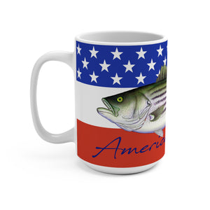 American Striper Striped Bass Patriotic Fishing Coffee Mug 15oz Great Gift for American Fishing Fans