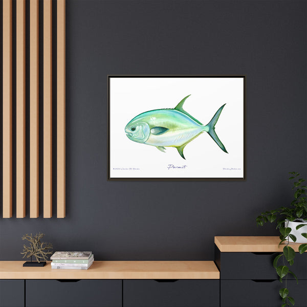 Framed Permit Canvas Fish Fishing Wall Art Print