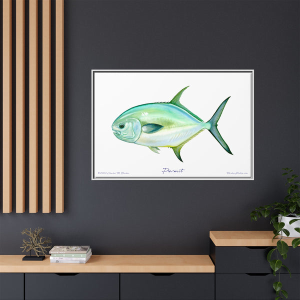 Framed Permit Canvas Fish Fishing Wall Art Print