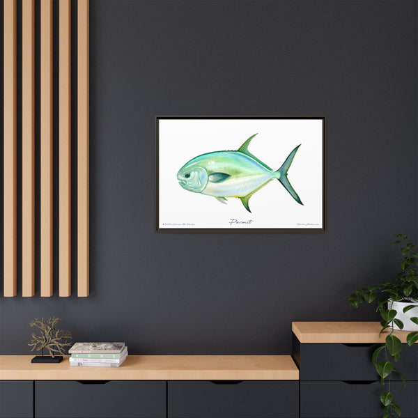 Framed Permit Canvas Fish Fishing Wall Art Print