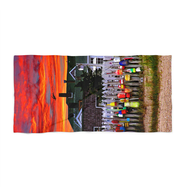 Sandy Neck Sunset Beach Towel Buoy Fence at Cottage Colony Beach Decor