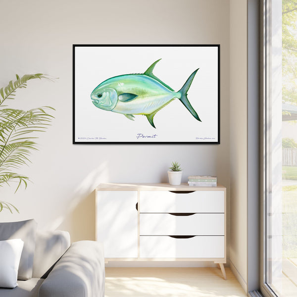 Framed Permit Canvas Fish Fishing Wall Art Print