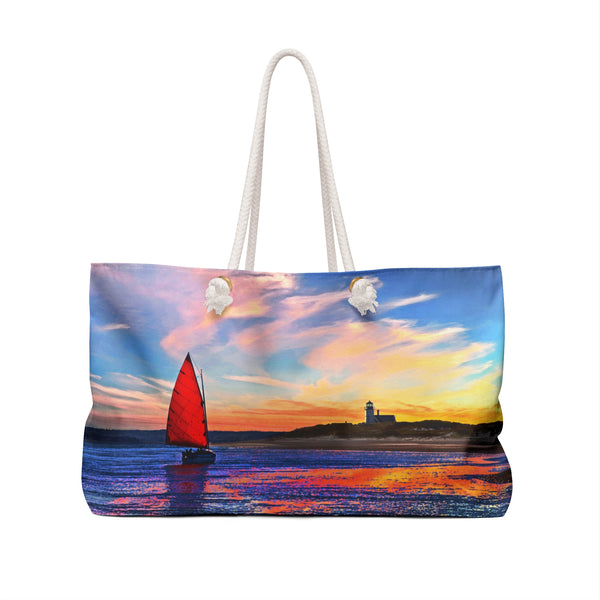 Sandy Neck Catboat Sunset Sail Weekender Tote Bag