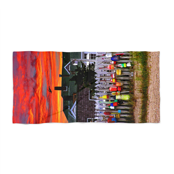 Sandy Neck Sunset Beach Towel Buoy Fence at Cottage Colony Beach Decor