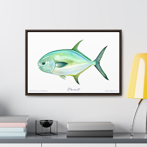 Framed Permit Canvas Fish Fishing Wall Art Print with Free Shipping