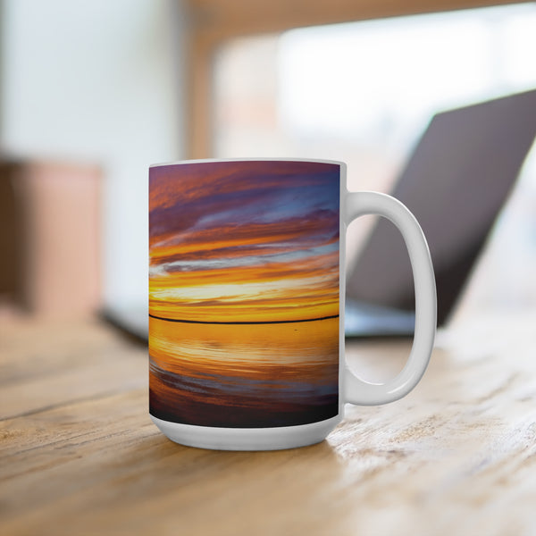 Serene Harbor Sunset 15oz Mug - Perfect Gift for Nature Seashore and Boating Lovers