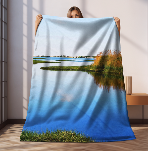 Barnstable Harbor Marsh Creek Scene Velveteen Plush Blanket