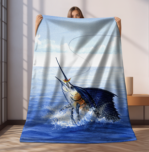 Leaping Sailfish Velveteen Plush Blanket