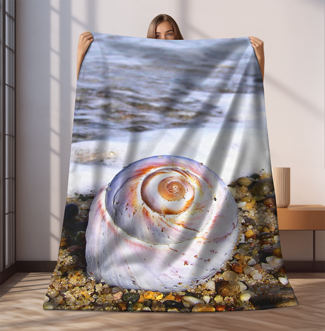 Moon Snail on Beach Velveteen Plush Blanket